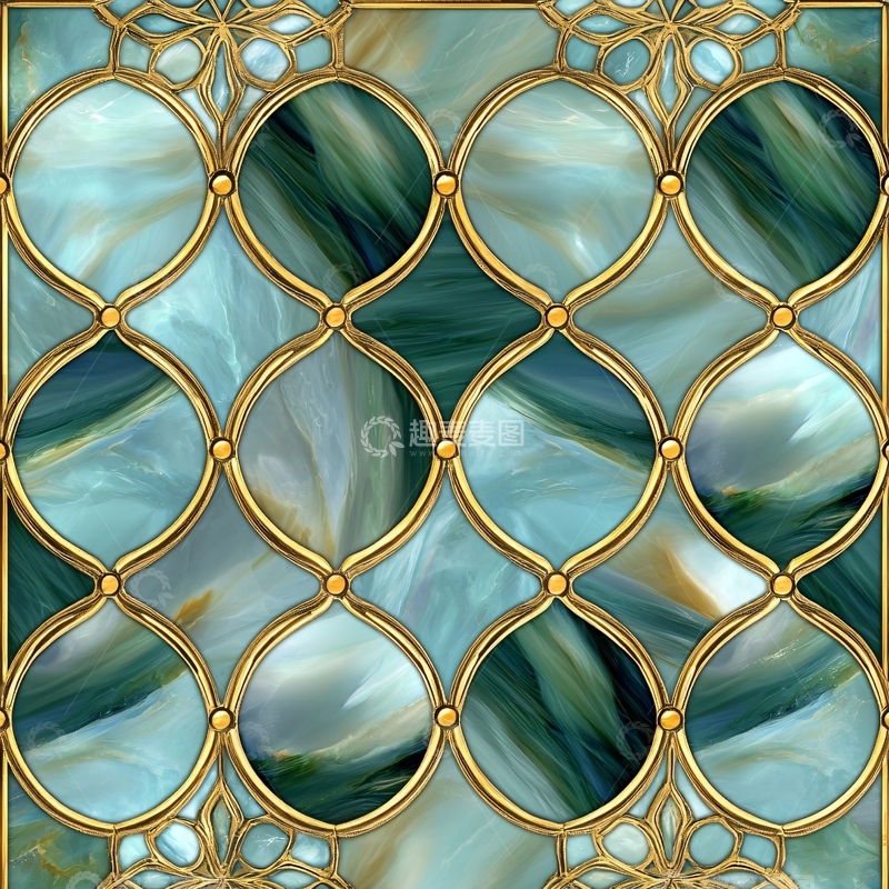 高清大图下载【趣麦麦图】蓝绿色金色圆形图案