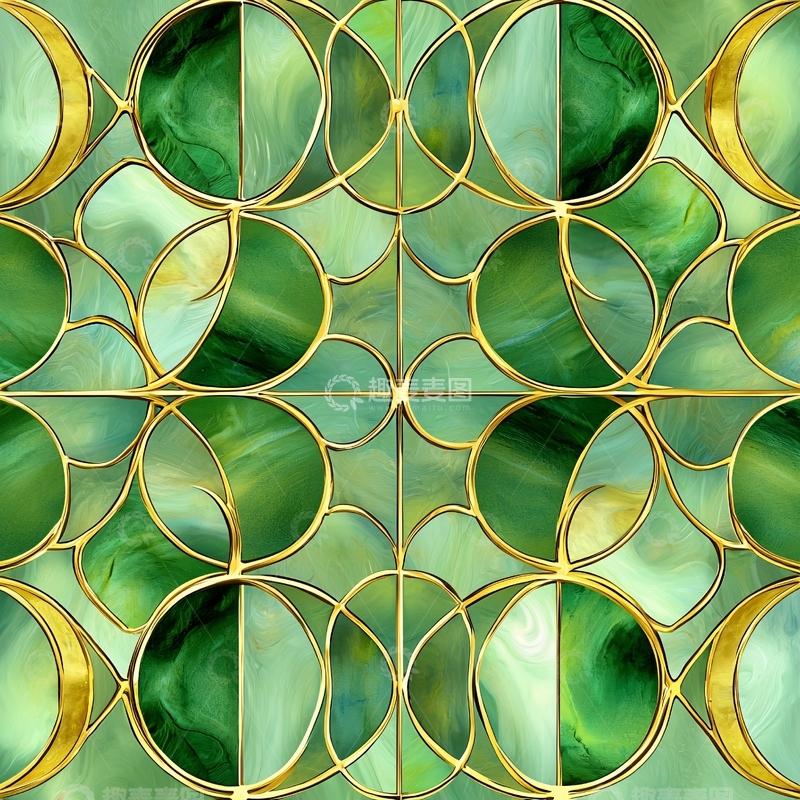 高清大图下载【趣麦麦图】绿色金色圆形玻璃图案