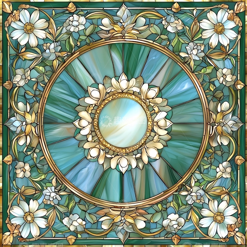 高清大图下载【趣麦麦图】蓝色花卉圆形装饰画