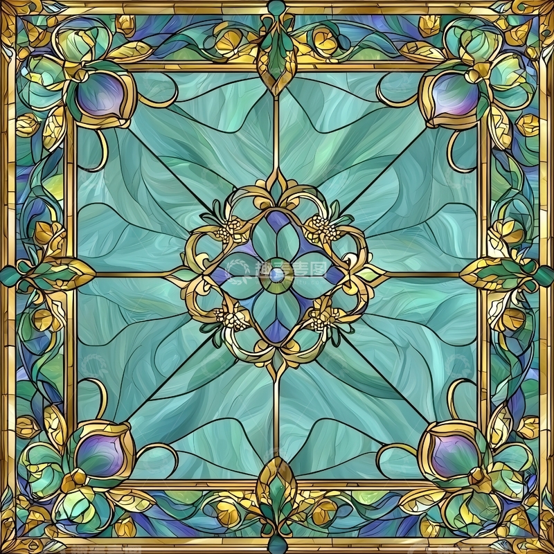 高清大图下载【趣麦麦图】精致花纹蓝色玻璃彩绘