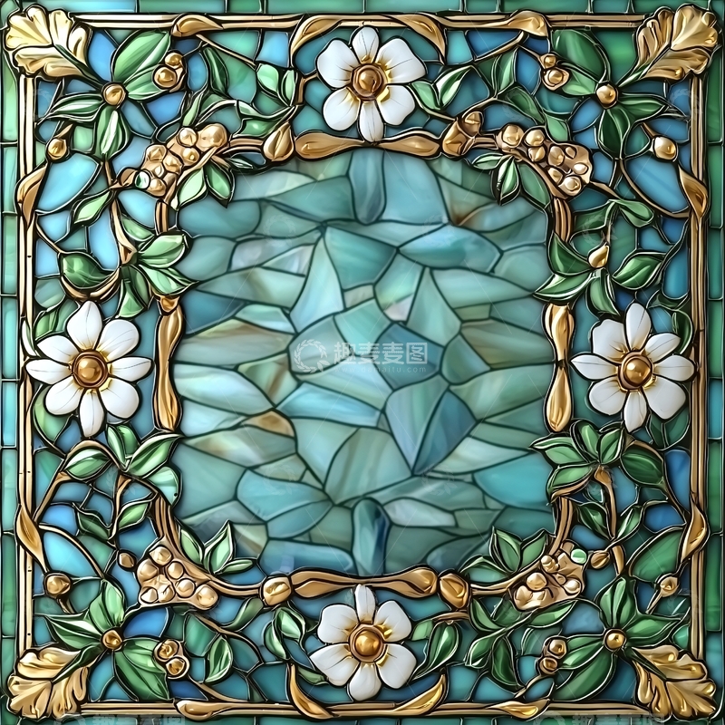 高清大图下载【趣麦麦图】花卉环绕的彩色玻璃图案