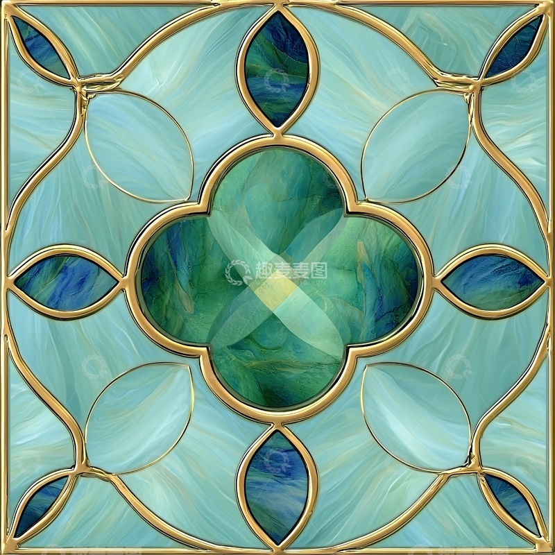 高清大图下载【趣麦麦图】蓝绿色玻璃花纹瓷砖