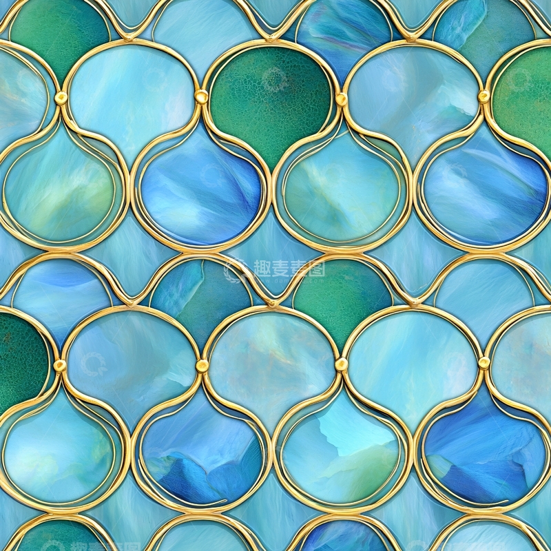 高清大图下载【趣麦麦图】水滴形交织的彩色玻璃图案