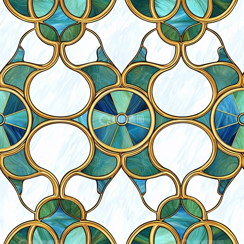 高清大图下载【趣麦麦图】青绿色金色装饰图案