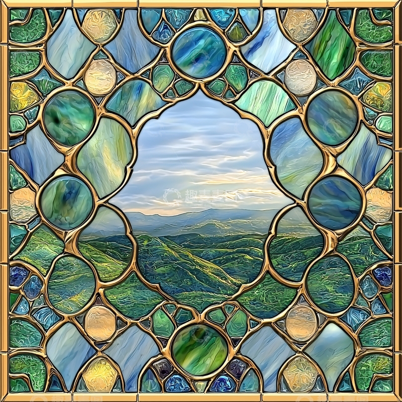 高清大图下载【趣麦麦图】艺术玻璃窗风景画