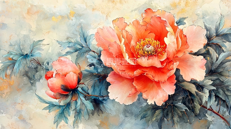 高清大图下载【趣麦麦图】水彩牡丹花朵特写