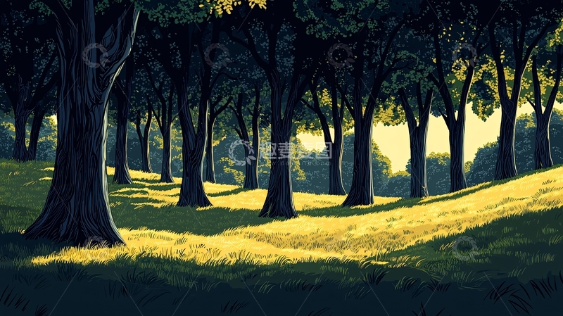 高清大图下载【趣麦麦图】阳光照耀的林间草地