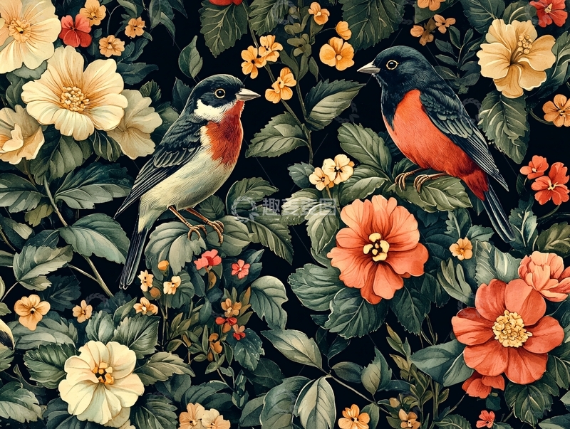 高清大图下载【趣麦麦图】花丛中的鸟儿