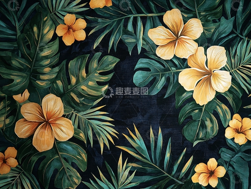 高清大图下载【趣麦麦图】热带花卉绿叶背景