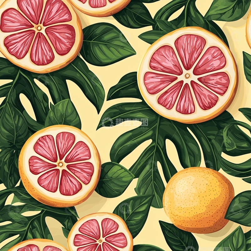 高清大图下载【趣麦麦图】西柚和绿叶的图案