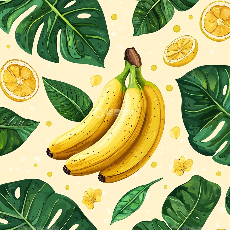 高清大图下载【趣麦麦图】香蕉和绿叶高清图片