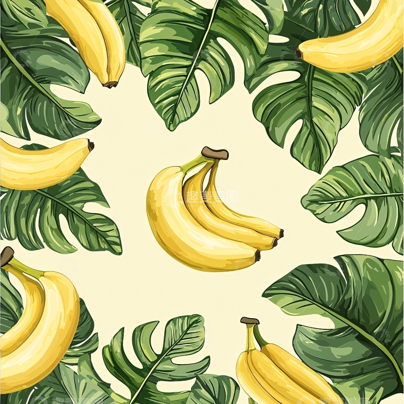 高清大图下载【趣麦麦图】香蕉和龟背竹叶