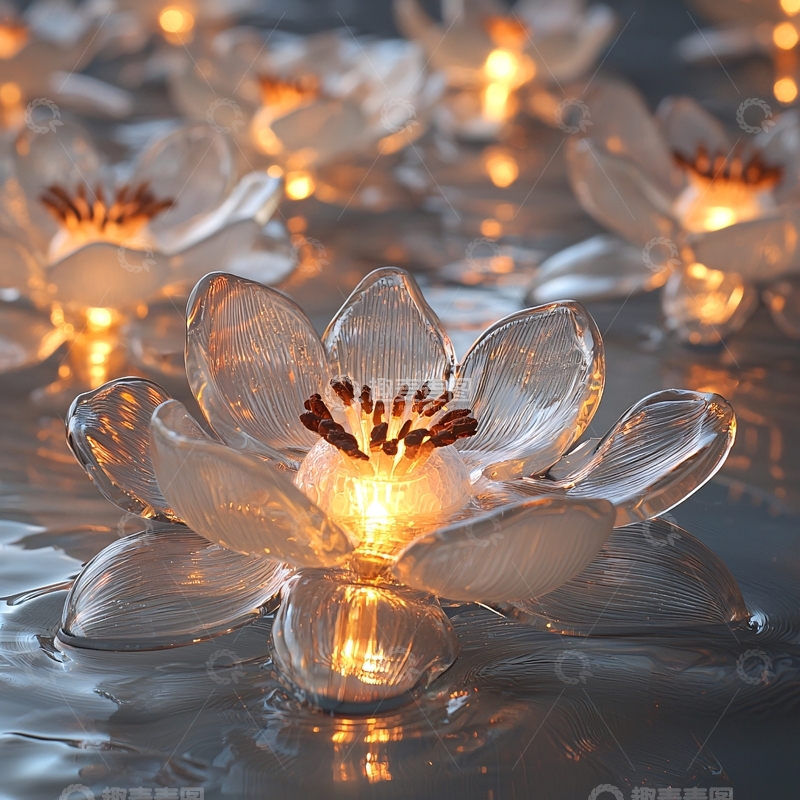 高清大图下载【趣麦麦图】水面漂浮的莲花灯