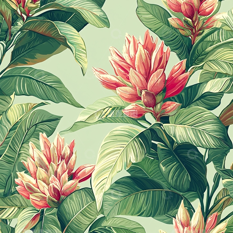 高清大图下载【趣麦麦图】热带花卉图案背景