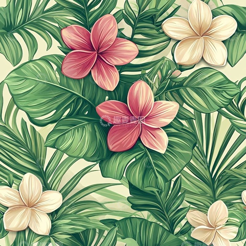 高清大图下载【趣麦麦图】热带花卉和绿叶背景