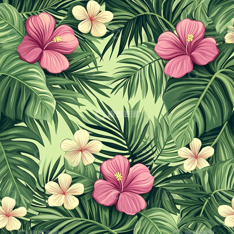 高清大图下载【趣麦麦图】热带花卉绿叶背景图