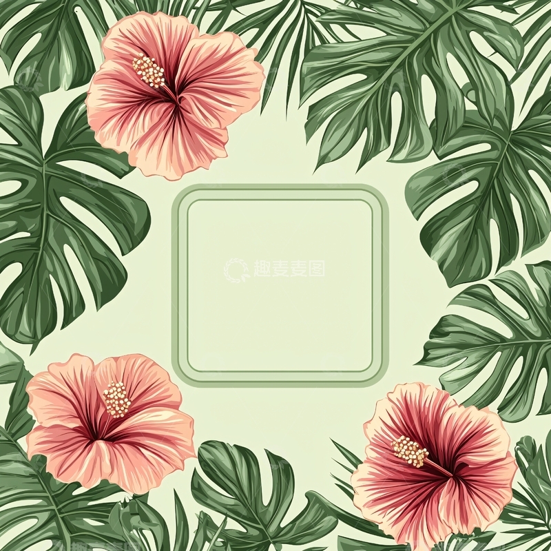 高清大图下载【趣麦麦图】热带植物花卉背景框架