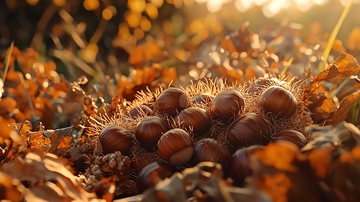 秋日阳光下的板栗堆