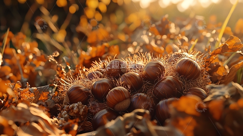 高清大图下载【趣麦麦图】秋日阳光下的板栗堆