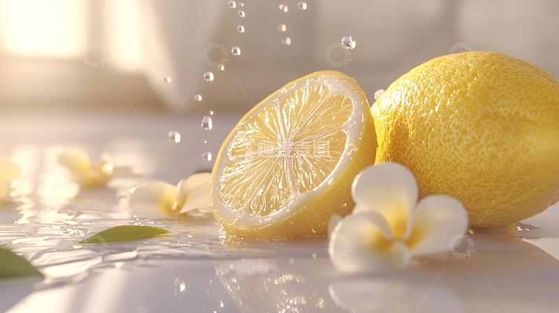 高清大图下载【趣麦麦图】柠檬和水滴的清新场景