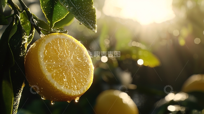 高清大图下载【趣麦麦图】晶莹剔透的柠檬挂在枝头