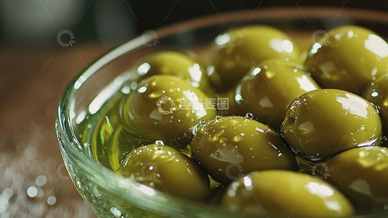 高清大图下载【趣麦麦图】橄榄油浸泡的绿橄榄
