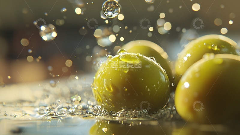 高清大图下载【趣麦麦图】橄榄果实上的水滴飞溅瞬间