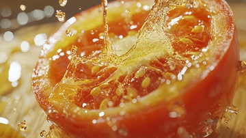 番茄被液体浇灌特写