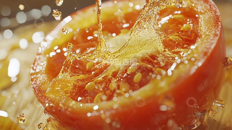 高清大图下载【趣麦麦图】番茄被液体浇灌特写