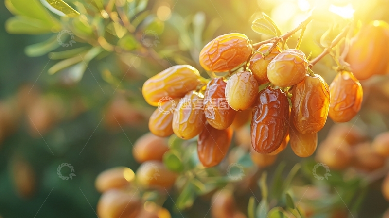 高清大图下载【趣麦麦图】金色阳光下的枣树果实