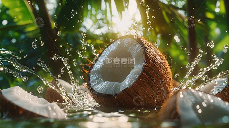 高清大图下载【趣麦麦图】椰子溅起水花的特写