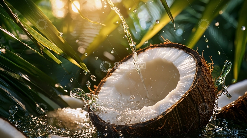 高清大图下载【趣麦麦图】椰子和水花高清图片