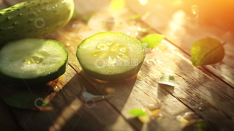 高清大图下载【趣麦麦图】日光下新鲜的黄瓜切片