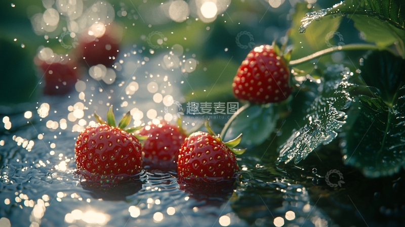 高清大图下载【趣麦麦图】雨中鲜红欲滴的草莓