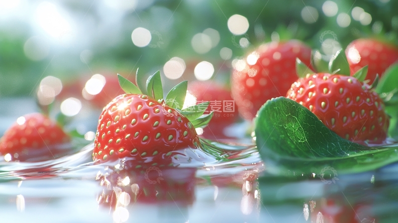 高清大图下载【趣麦麦图】新鲜草莓在水中