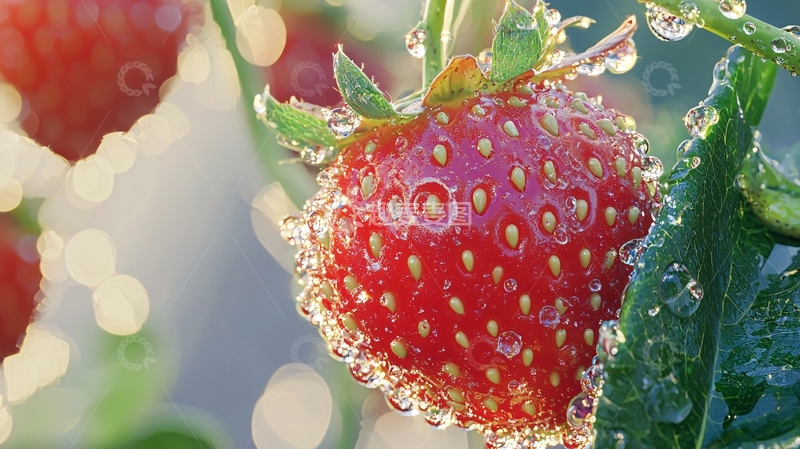 高清大图下载【趣麦麦图】水珠点缀的鲜红草莓