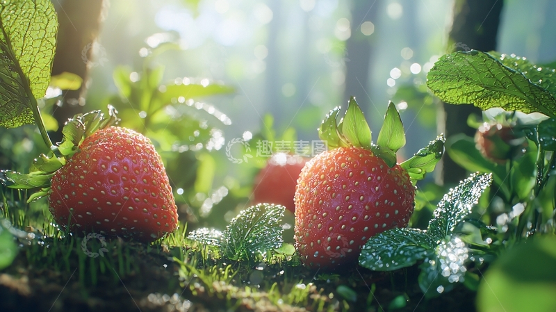 高清大图下载【趣麦麦图】森林光线下新鲜草莓