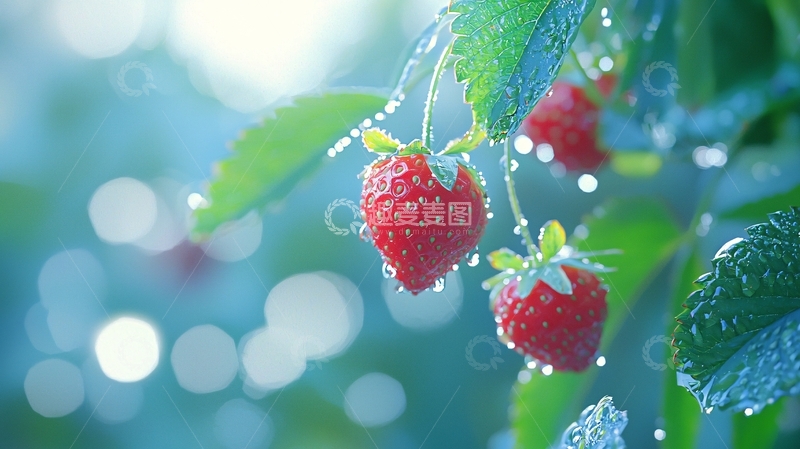 高清大图下载【趣麦麦图】水珠下的新鲜草莓