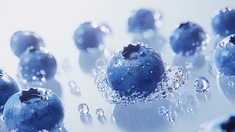 高清大图下载【趣麦麦图】新鲜蓝莓与水珠的特写