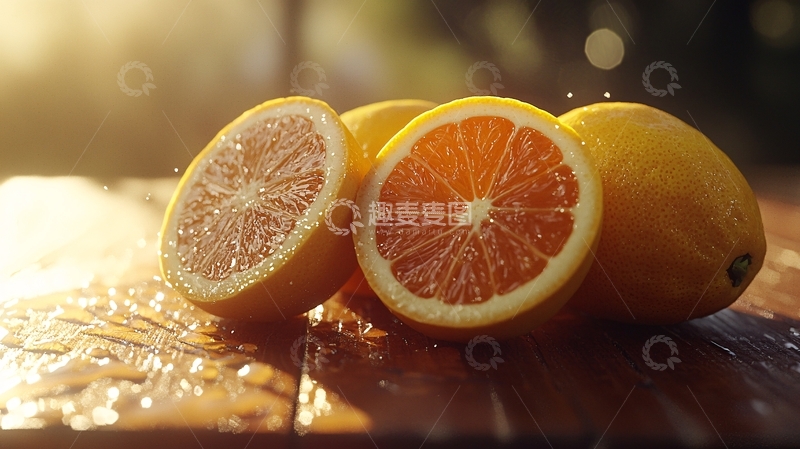 高清大图下载【趣麦麦图】鲜橙切片与水珠特写