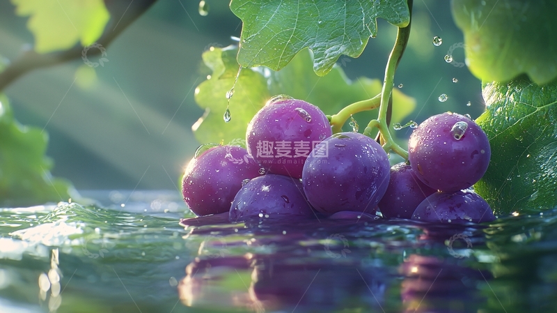 高清大图下载【趣麦麦图】紫葡萄在水中的特写镜头