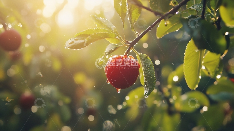 高清大图下载【趣麦麦图】雨后阳光下的红果