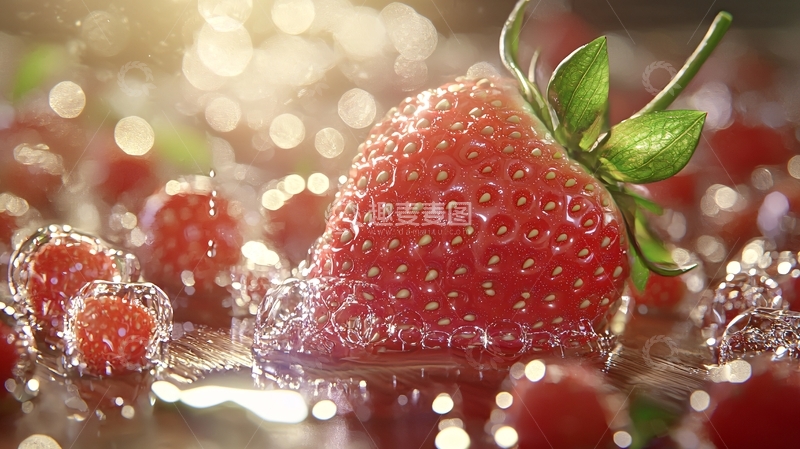 高清大图下载【趣麦麦图】新鲜草莓闪耀水珠光泽