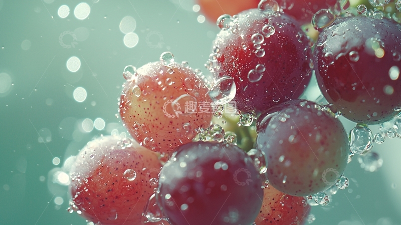 高清大图下载【趣麦麦图】水中气泡簇拥的葡萄
