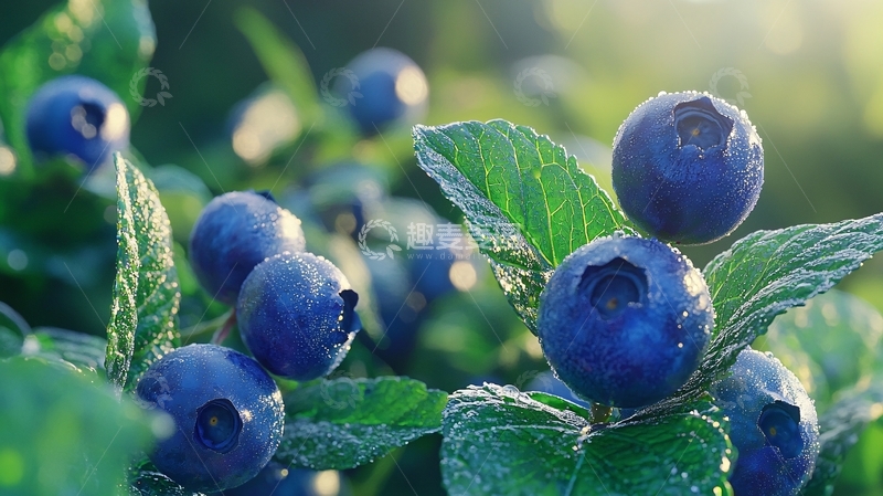 高清大图下载【趣麦麦图】蓝莓果实簇拥在绿叶中
