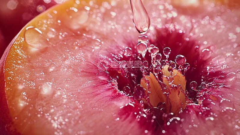 高清大图下载【趣麦麦图】水珠滴落的桃子切面