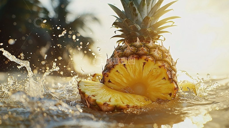 高清大图下载【趣麦麦图】菠萝在水中溅起水花