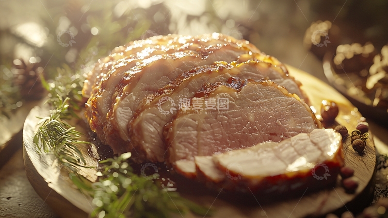 高清大图下载【趣麦麦图】烤猪肉切片与香草