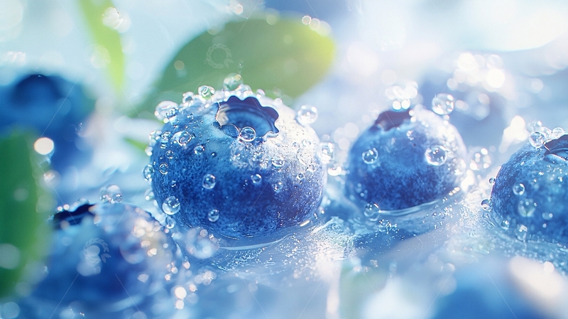 高清大图下载【趣麦麦图】新鲜蓝莓与水珠的特写