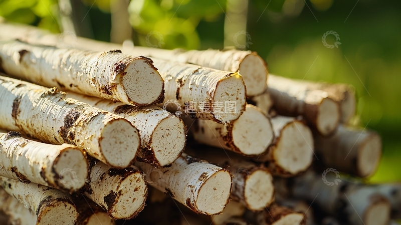 高清大图下载【趣麦麦图】白桦树木材堆叠